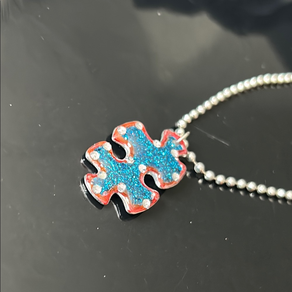 Autism Blue and Red Two-sided Puzzle Piece Pendant w/Free Necklace
